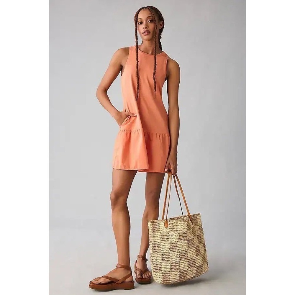 Nation LTD Harumi Combo Mini Dress Bellini Orange Sleeveless Pockets L NWT